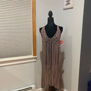 Brown Fringe Crochet Dress